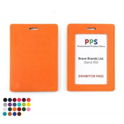 Image of PU Vegan Leather Landscape ID Card Holder for a Lanyard or Clip