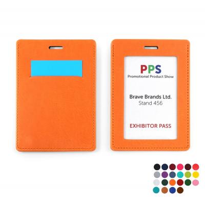 Image of PU Vegan Leather Landscape ID Card Holder for a Lanyard or Clip