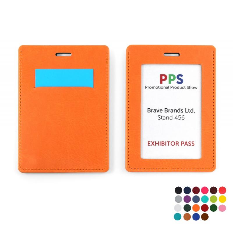 Image of PU Vegan Leather Landscape ID Card Holder for a Lanyard or Clip