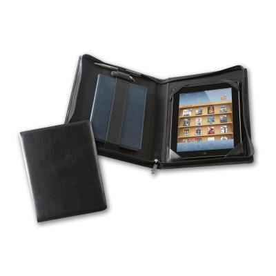 Image of Black Belluno Deluxe Vegan Leather Zipped iPad Case with Notebook Holder