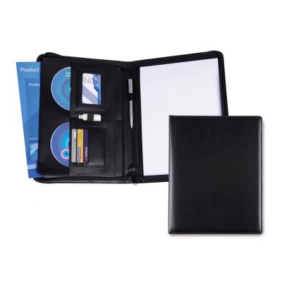 Image of Black Belluno PU Vegan Leather A4 Deluxe Zipped Conference Folder