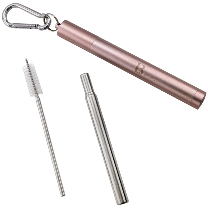 Image of Collapsible Metal Straw + Cleaning Brush + Carabiner